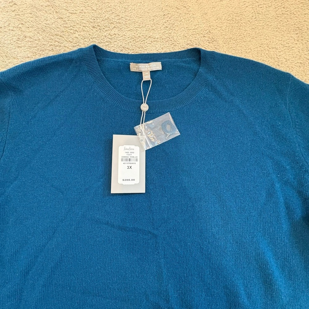 NWT Neiman Marcus Cashmere Sweater Women 3X Midnight Blue Crewneck Long Sleeve